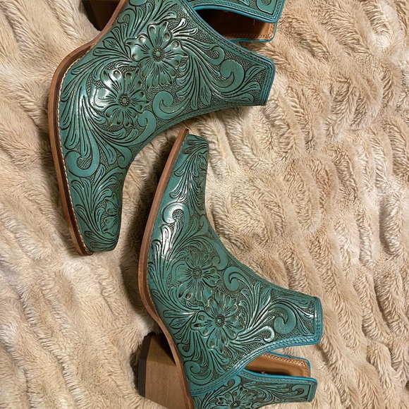 Myra Bag Turquoise Tooled Leather Floral Ankle Boots - Picture 6 of 6
